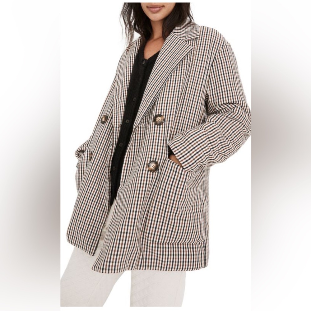 NWT Madewell Plaid Padded Double-Breasted Jacket Size L